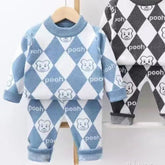 Cozy Bear Knit Baby Boy Baby Girl Outfit Set – Argyle Pattern Sweater & Pants